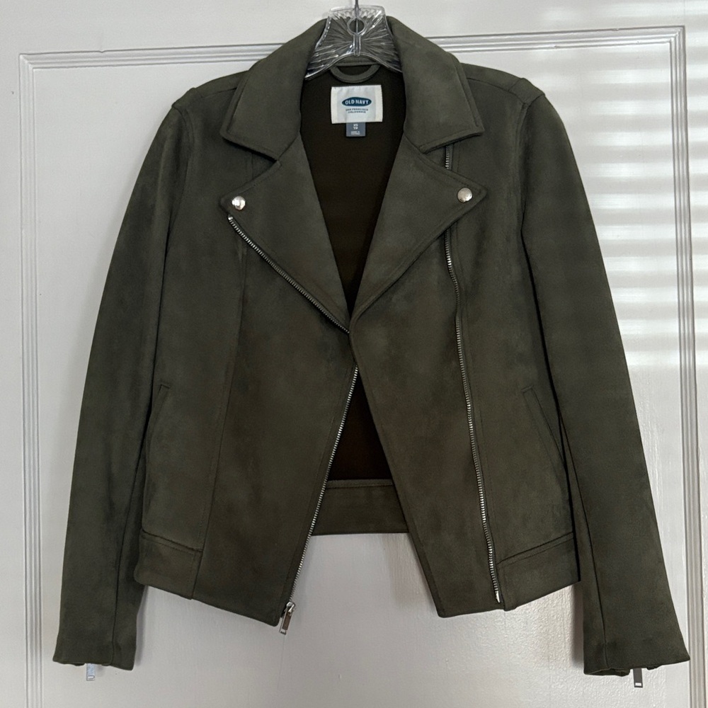 Old Navy Green Suede Moto Jacket